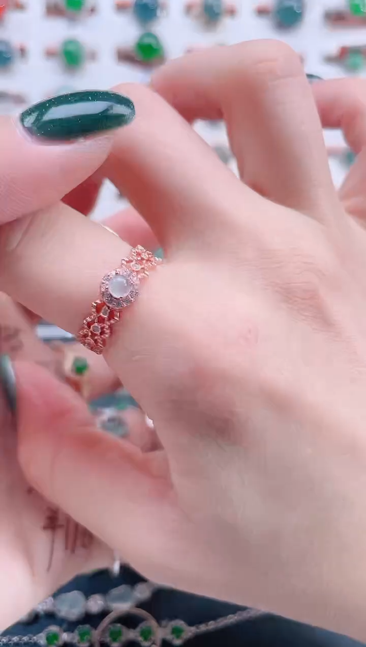 银S925镶嵌戒指翡翠天然翡翠