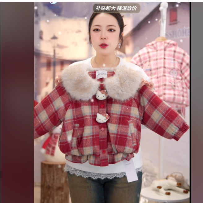 MOMOCO25冬季女童新款加绒加厚可爱洋气棉服外套