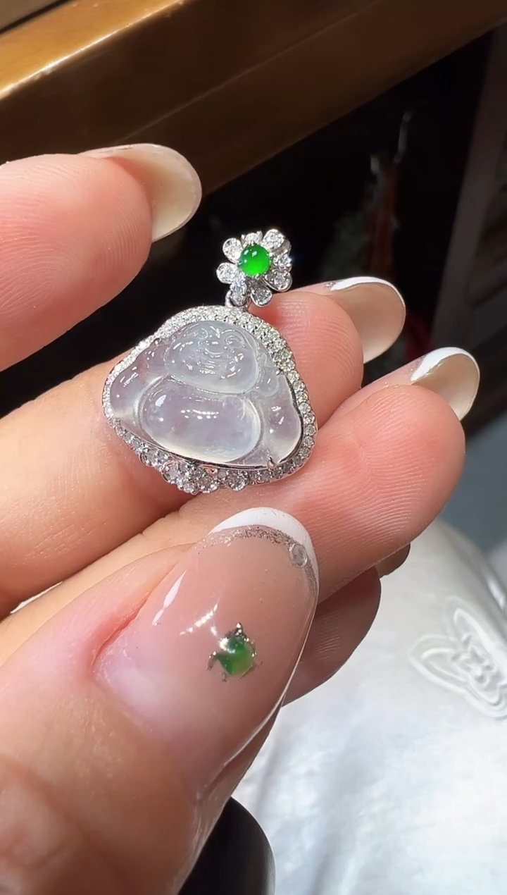 吊坠(不含链)18K金镶嵌翡翠佛公