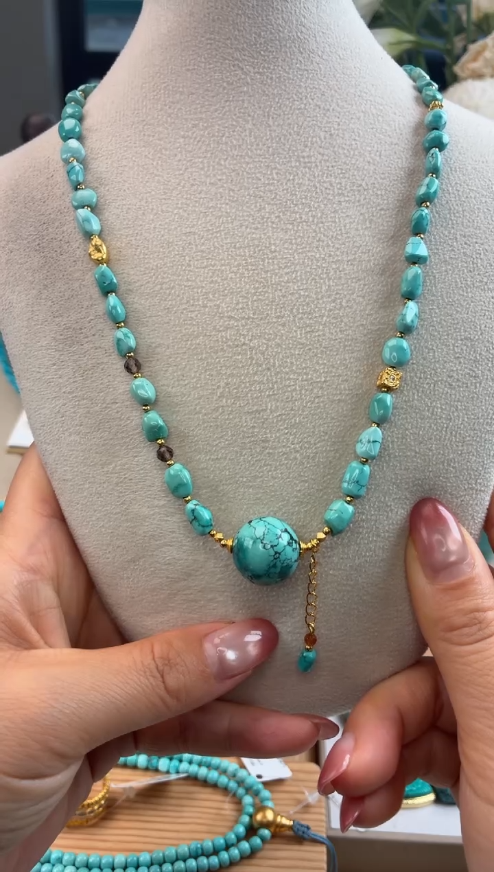 银S925镀金镶嵌绿松石项链1