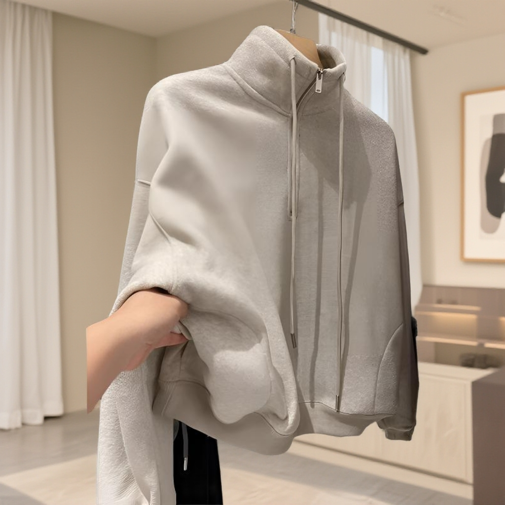 设计感秋冬外穿立领加绒卫衣女百搭高级感长袖外套chic松弛感上衣