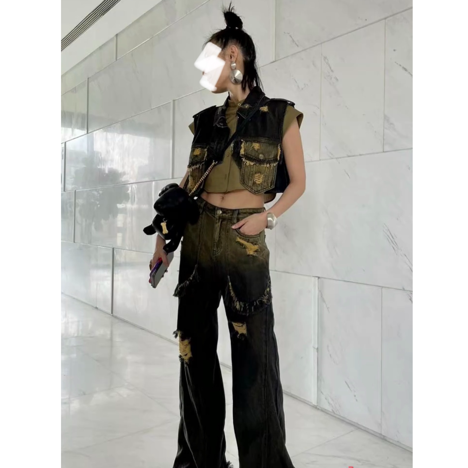 JJJ-舒适时尚百搭休闲做旧水洗复古牛仔套装1W004+1K005 微瑕