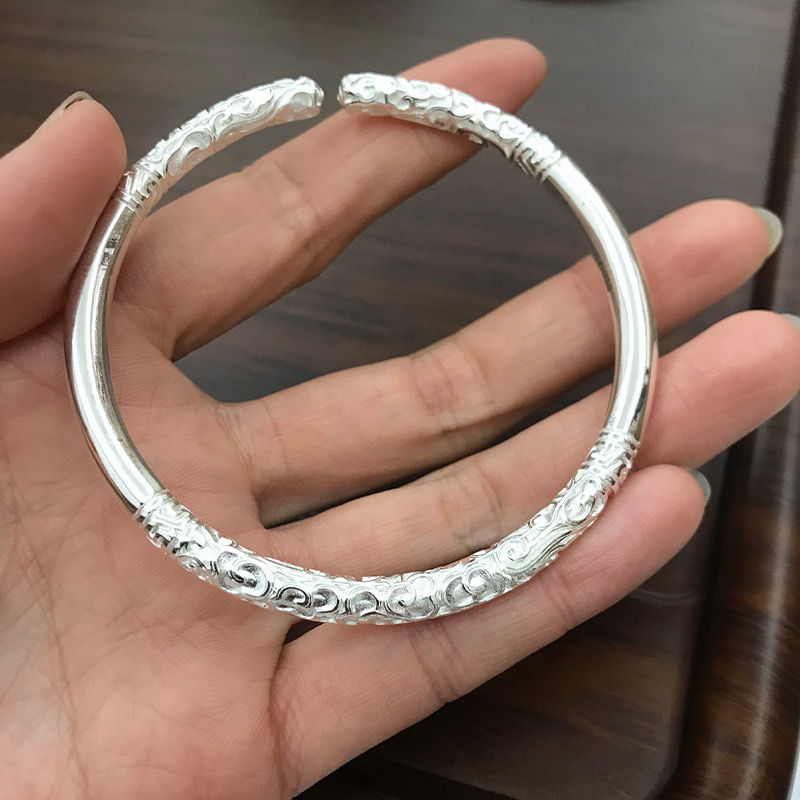 足银手镯 足银s9999 祥云金箍棒开口手镯