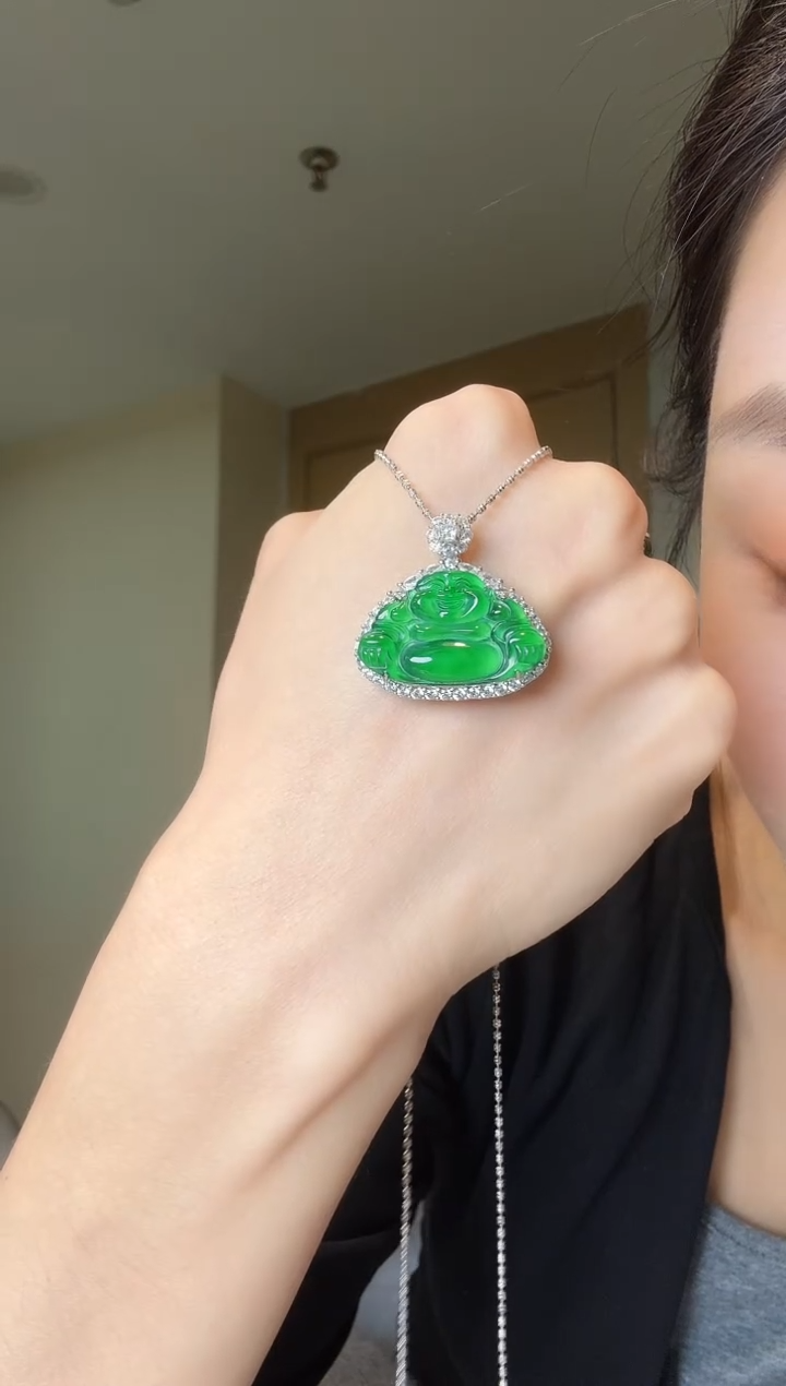【闪购商品】翡翠吊坠(不含链)银S925镶嵌天然翡翠吊坠