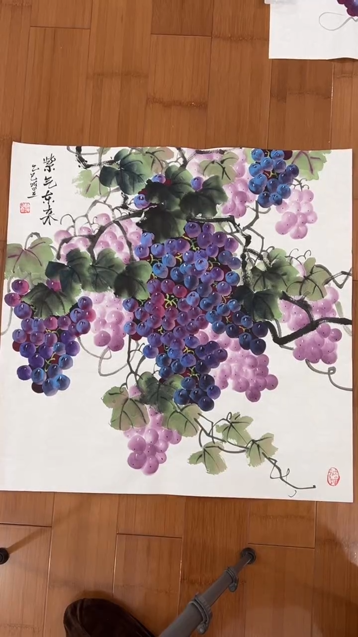 国画【福利，纯手工手绘】听昱葡萄68*68厘米