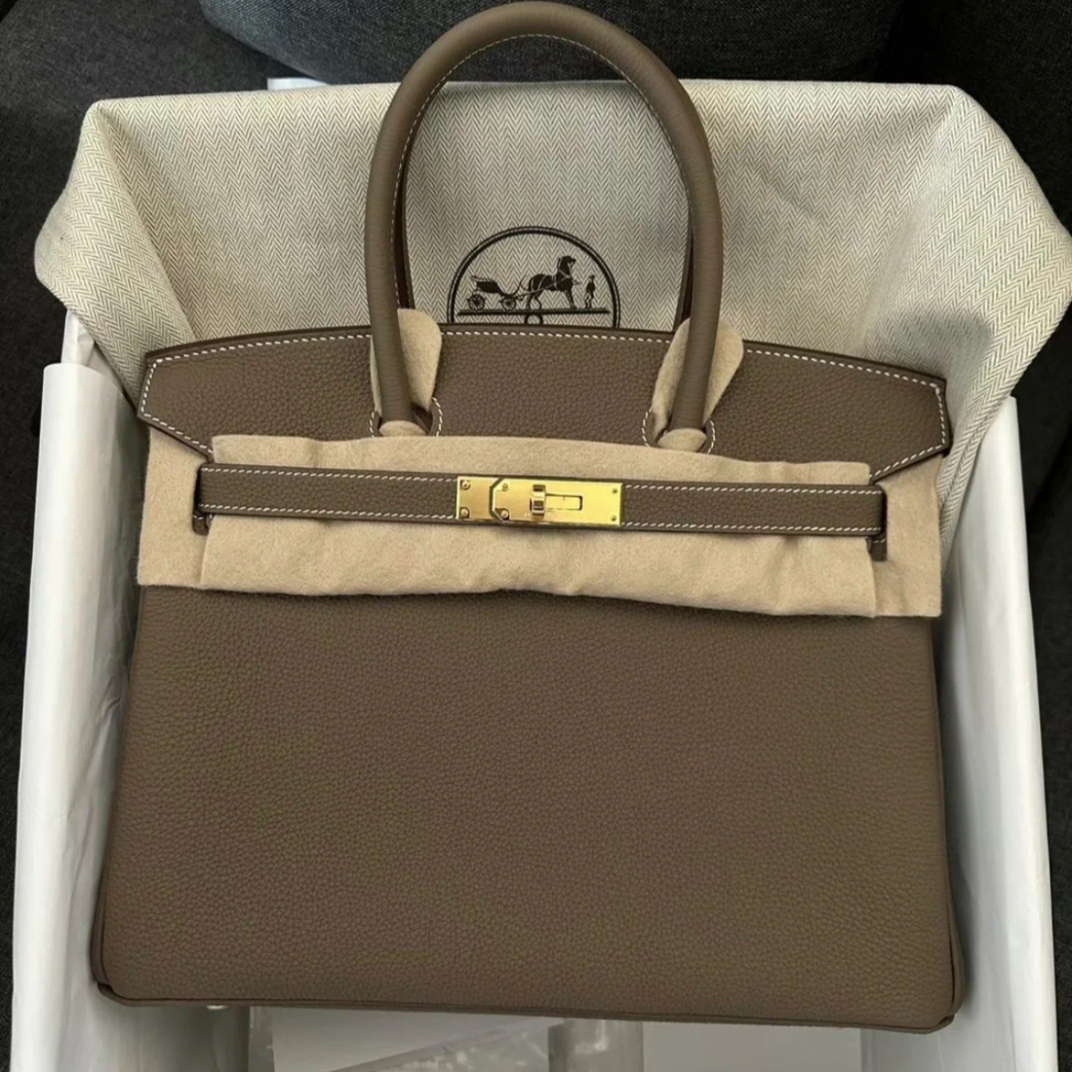 99新 Hermes/爱马仕 小花6欢 birkin 30 大象灰 togo皮 A刻金扣包