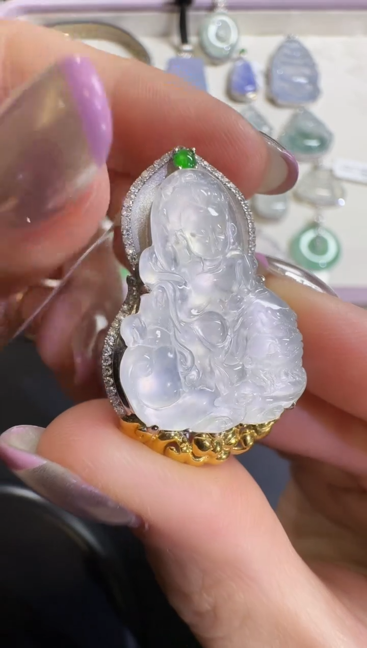 翡翠18K金镶嵌吊坠(不含链)【春日珠宝】钻石镶嵌