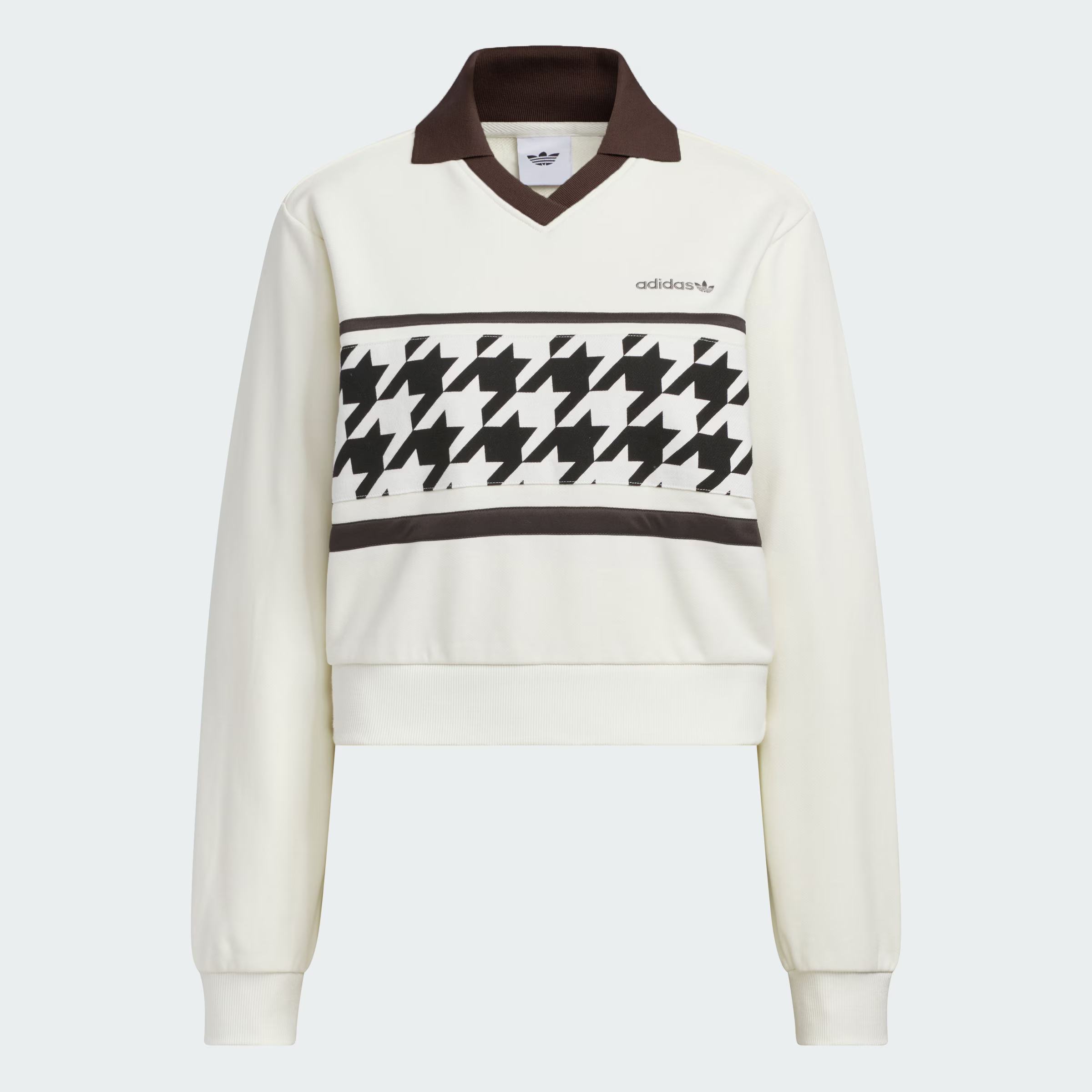 adidas/阿迪达斯三叶草女款千鸟格运动宽松短款卫衣套头衫-KC2689