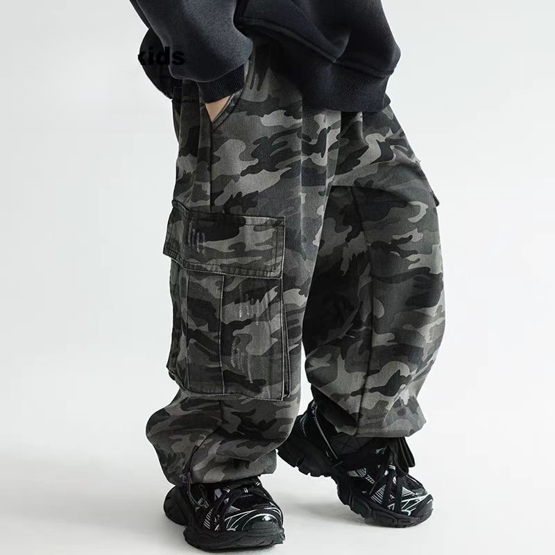 男童迷彩工装裤2025新款春秋季中小童嘻哈运动直筒裤时尚洋气裤子