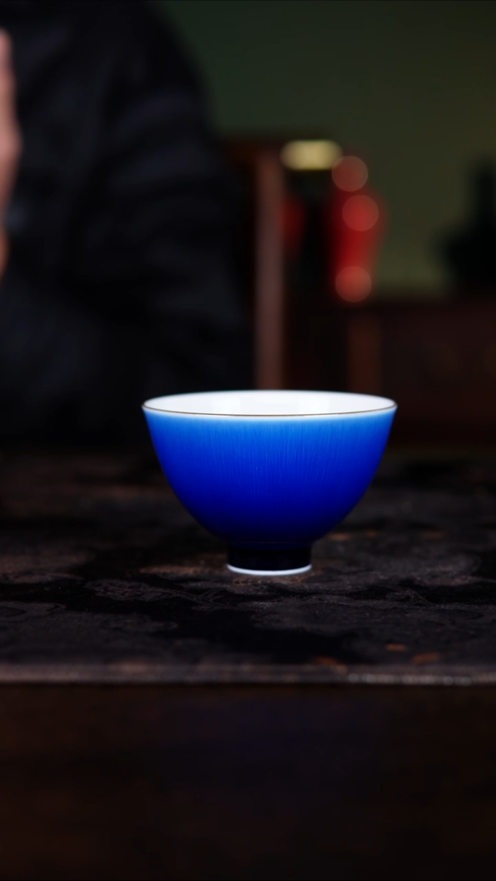 杯子白泥木*生蓝窑蓝高温铜红釉