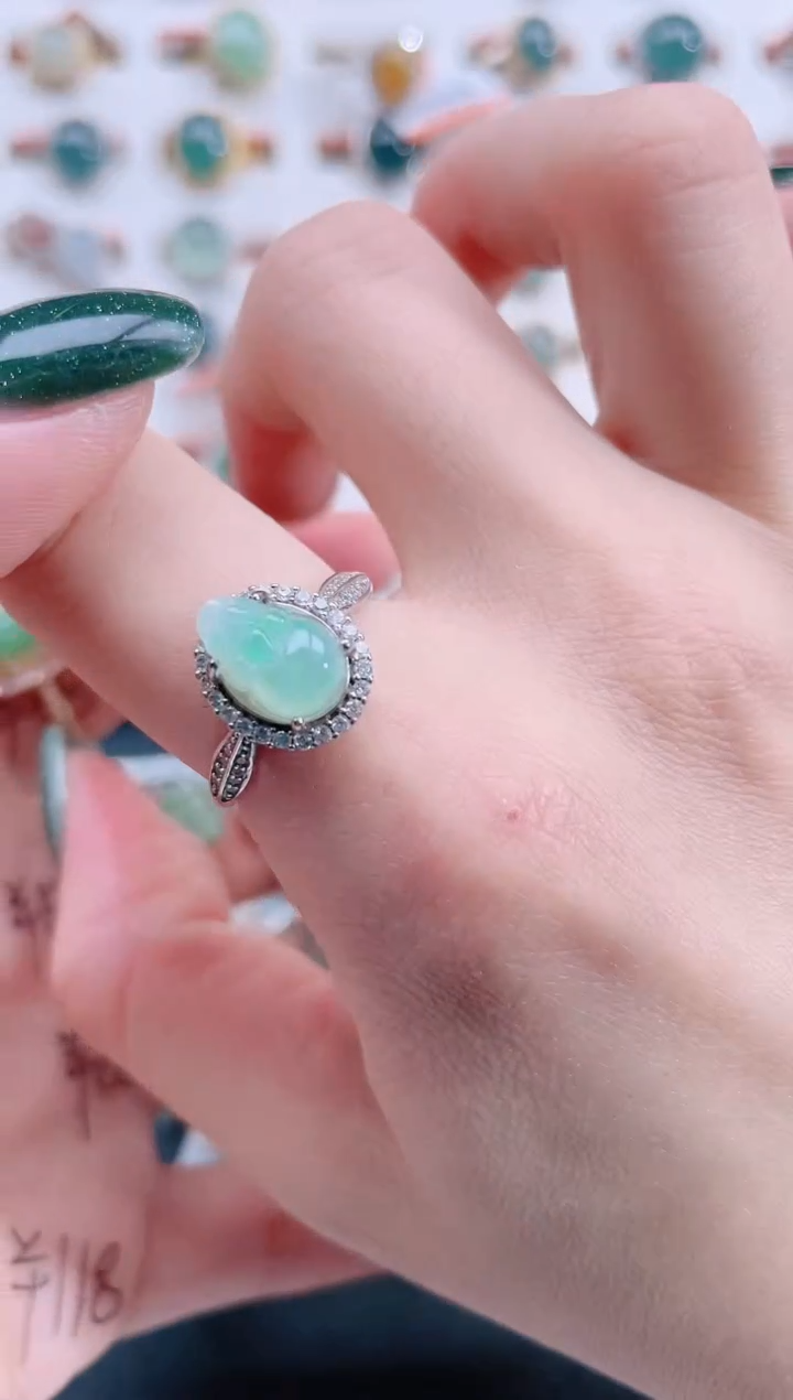 银S925镶嵌戒指翡翠天然翡翠