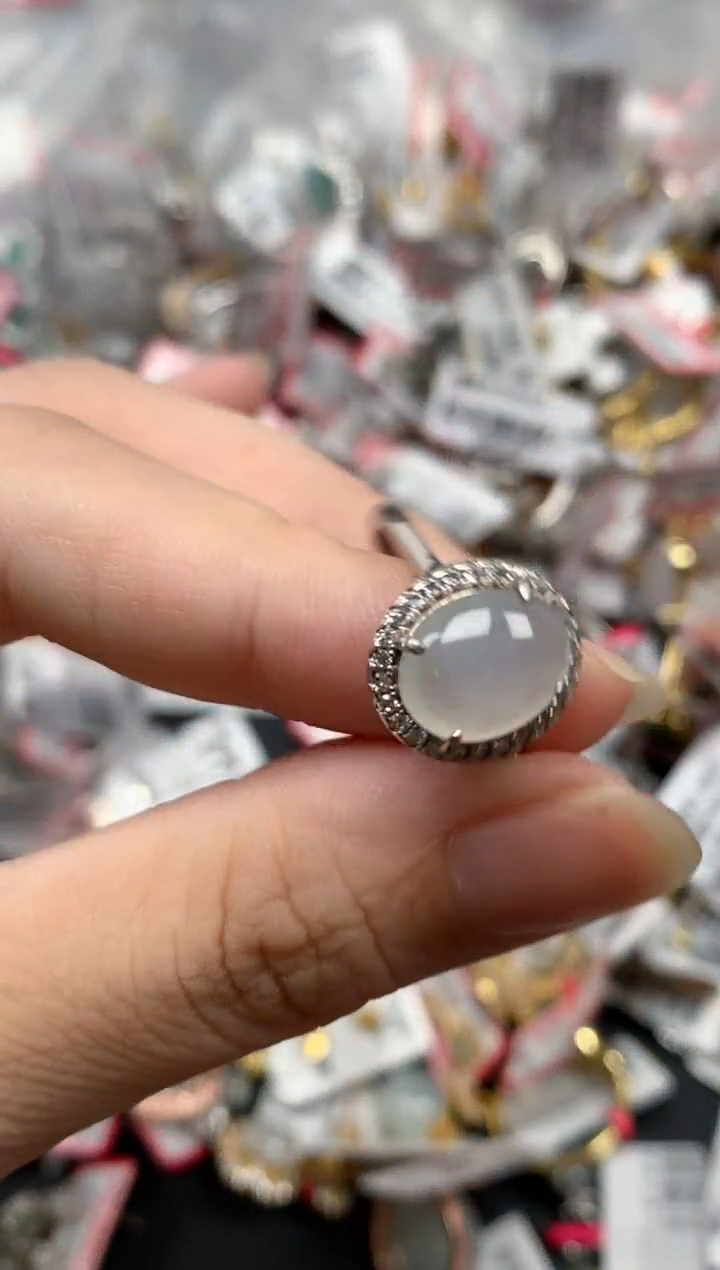 翡翠戒指银S925镶嵌天然A货缅甸翡翠