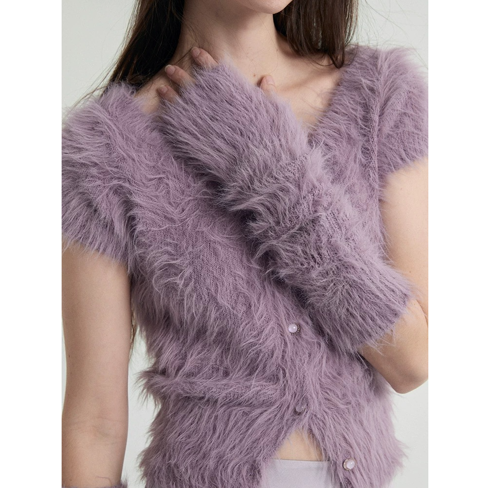 浪漫逃亡"微醺浪漫"多种穿法仿皮草毛衣气质慵懒感开衫带袖套秋冬