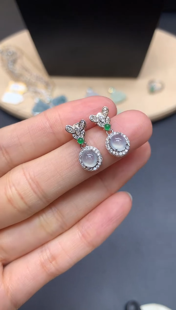 【闪购商品】翡翠耳饰银S925镶嵌蛋面【多样性发其一】