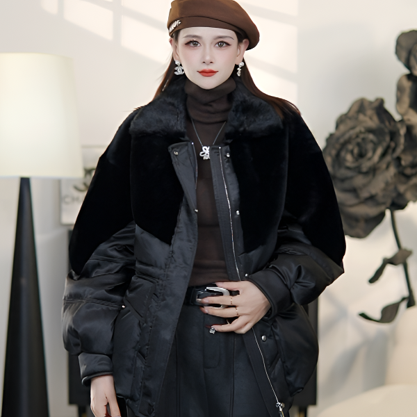 2025冬季新款水貂领羊羔毛女收腰轻奢鹅绒皮草羽绒鹅绒服25091