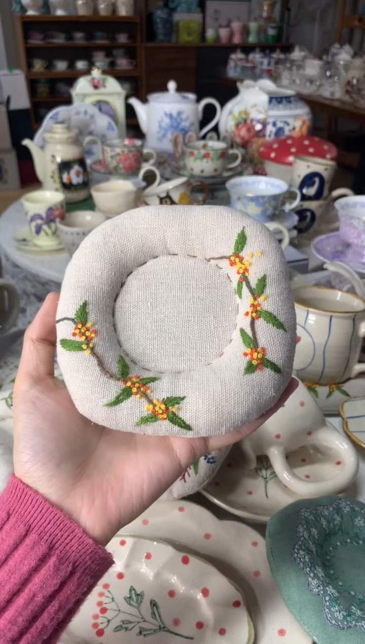 陶瓷【396】桂花手工刺绣杯垫