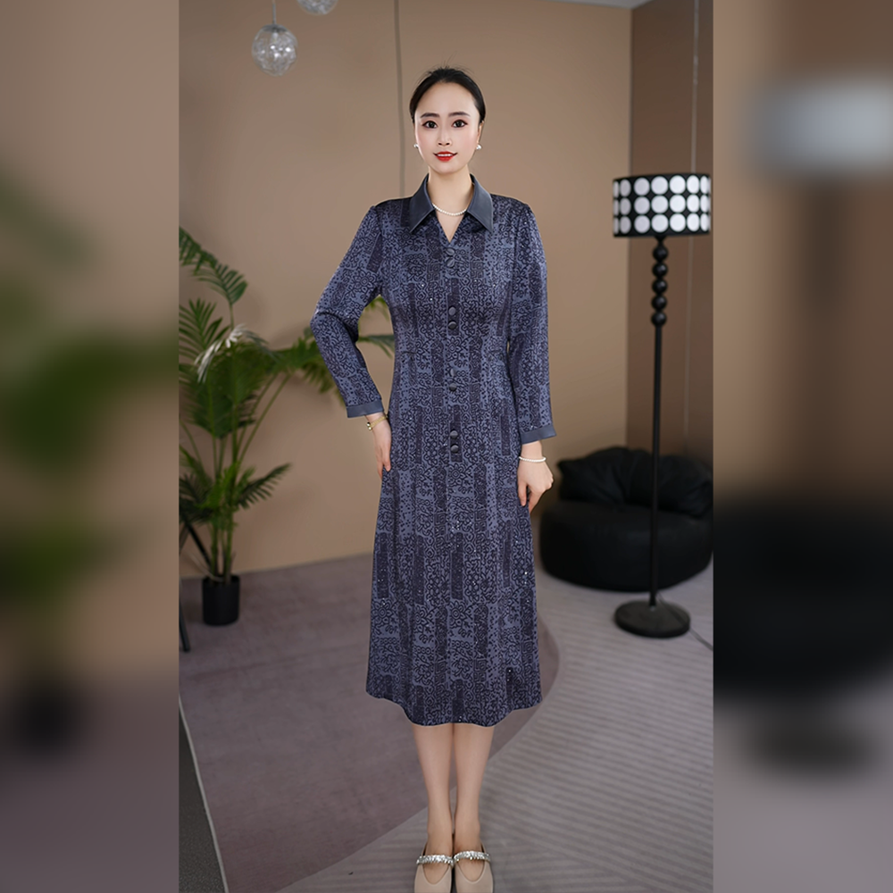 长袖连衣裙女2025秋新款高级感气质阔太太洋气高贵妈妈遮肚子显瘦