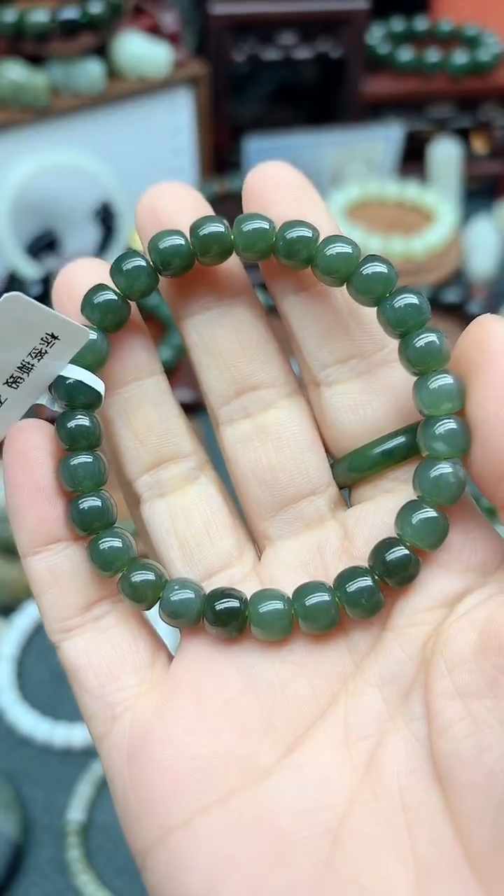 未镶嵌手链和田玉沁*算盘珠8mm