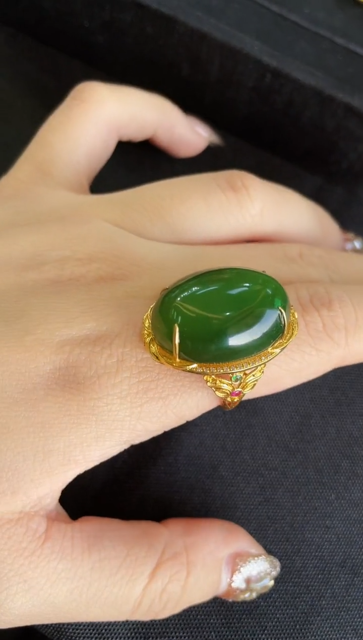 【闪购商品】和田玉戒指18K金镶嵌多样性发一