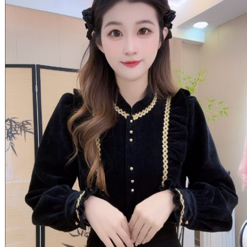 （加绒加厚）2025年秋季新款法式复古小香风穿搭秋冬小众长袖衬衣