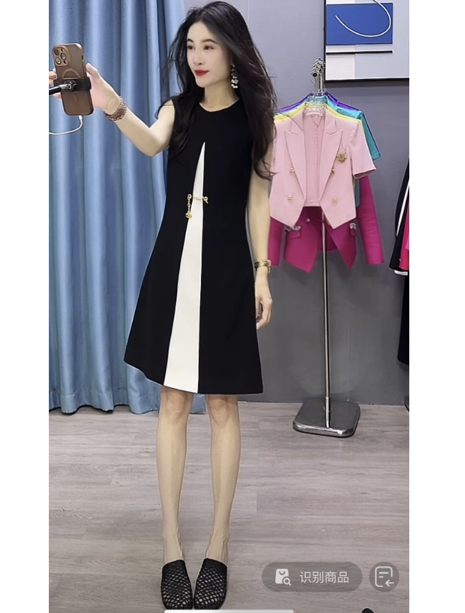 SR欧货夏款<撞色背心裙>简约大方修身显瘦连衣裙大码气质洋气轻奢