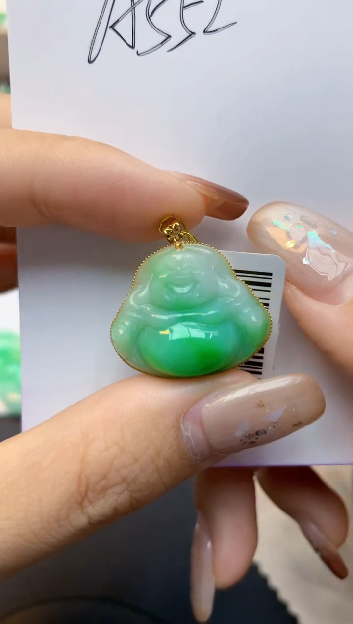 颈饰18K金镶嵌翡翠天然A货翡翠百元以上9元证书费自理