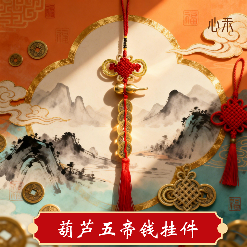 葫芦五帝钱挂饰适合卧室装饰
