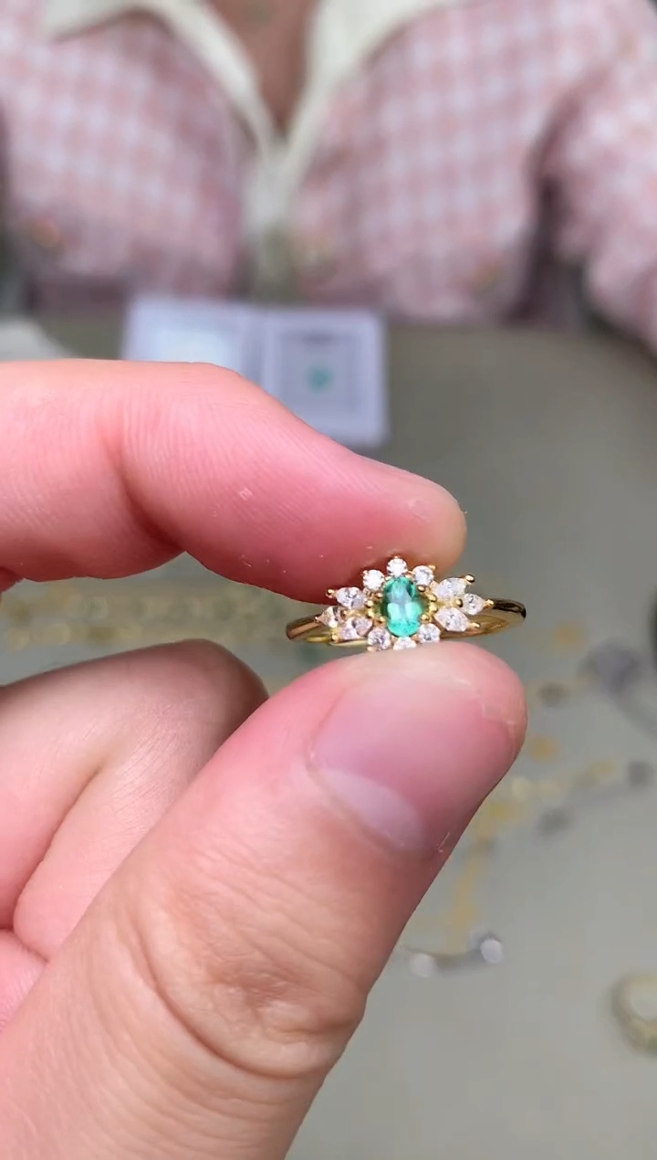 祖母绿戒指银S925镶嵌戒指