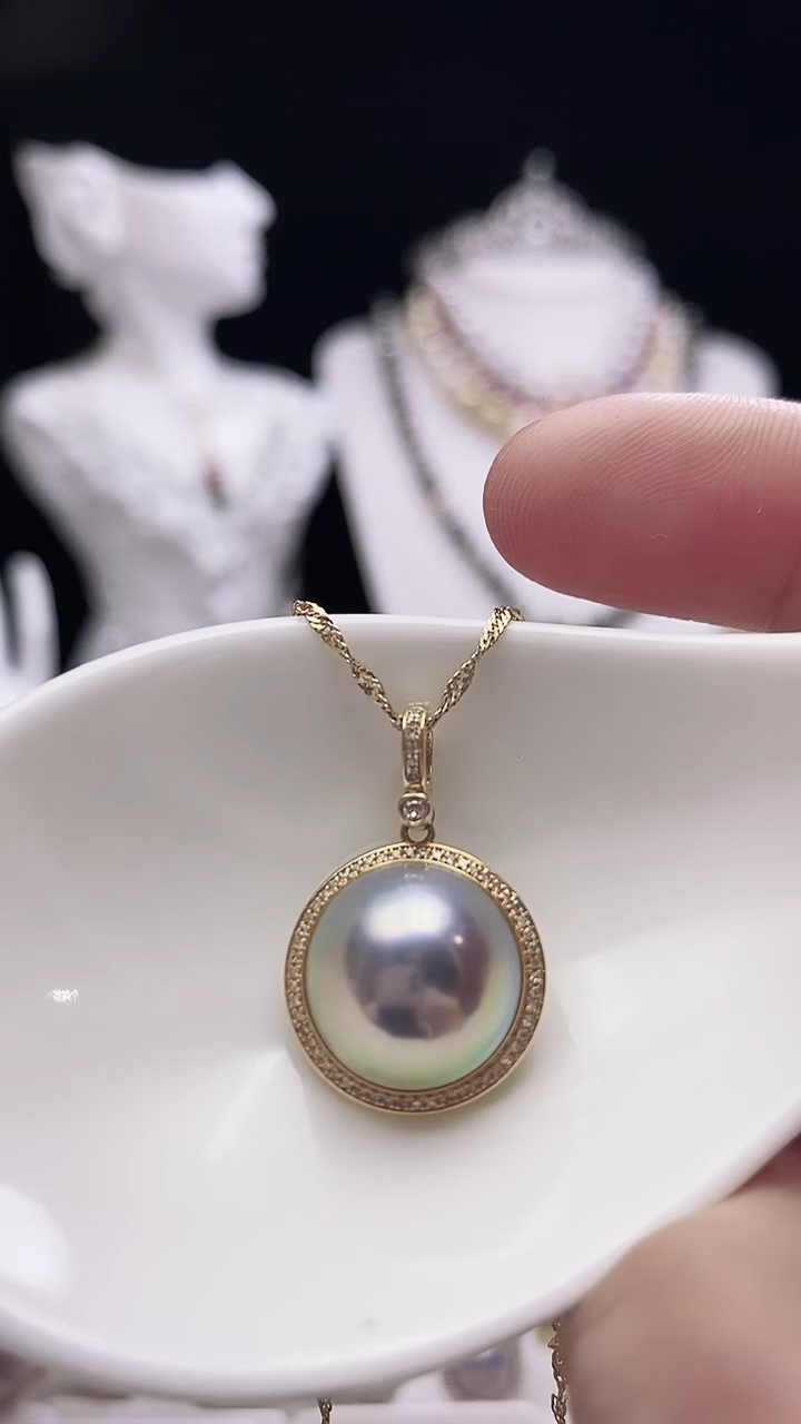 【闪购商品】拼合珍珠（马贝珠）颈饰18K金镶嵌海水万能扣马贝吊坠