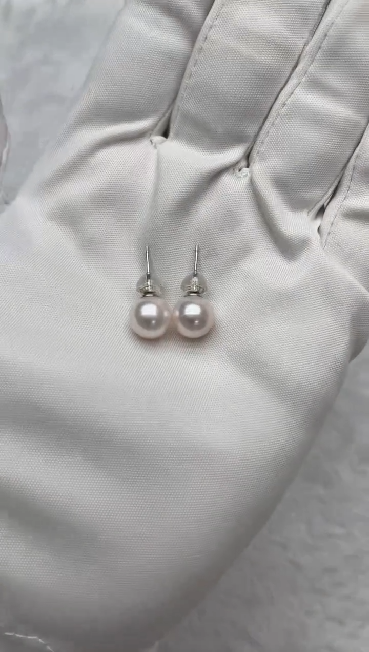 银S925镶嵌海水珍珠耳钉AK素钉8.5-9mm