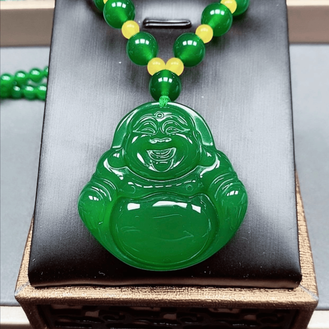 天然玛瑙帝王绿笑脸大佛高冰玉佛情侣款百搭毛衣链送朋友送长辈