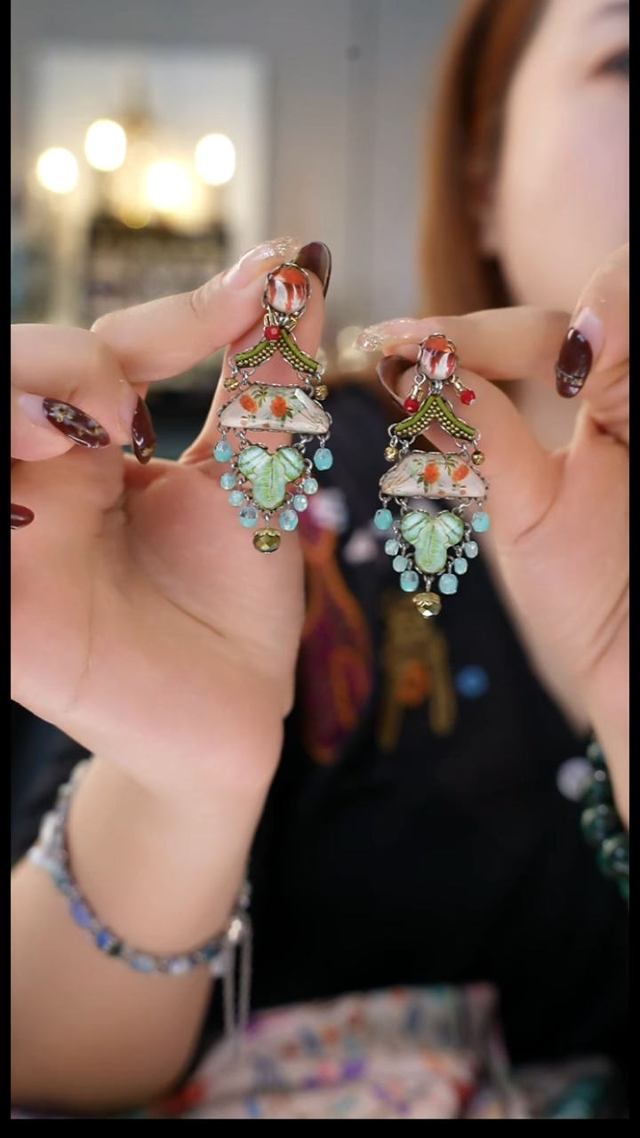 铜合金无光*AB绿耳环