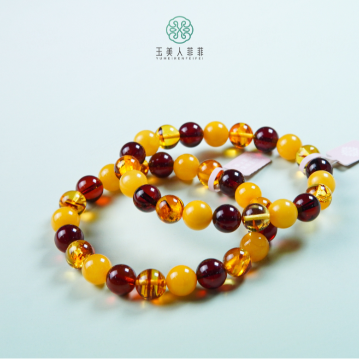 石惑珠宝~琥珀多宝圆珠手串约8mm/多样性发一