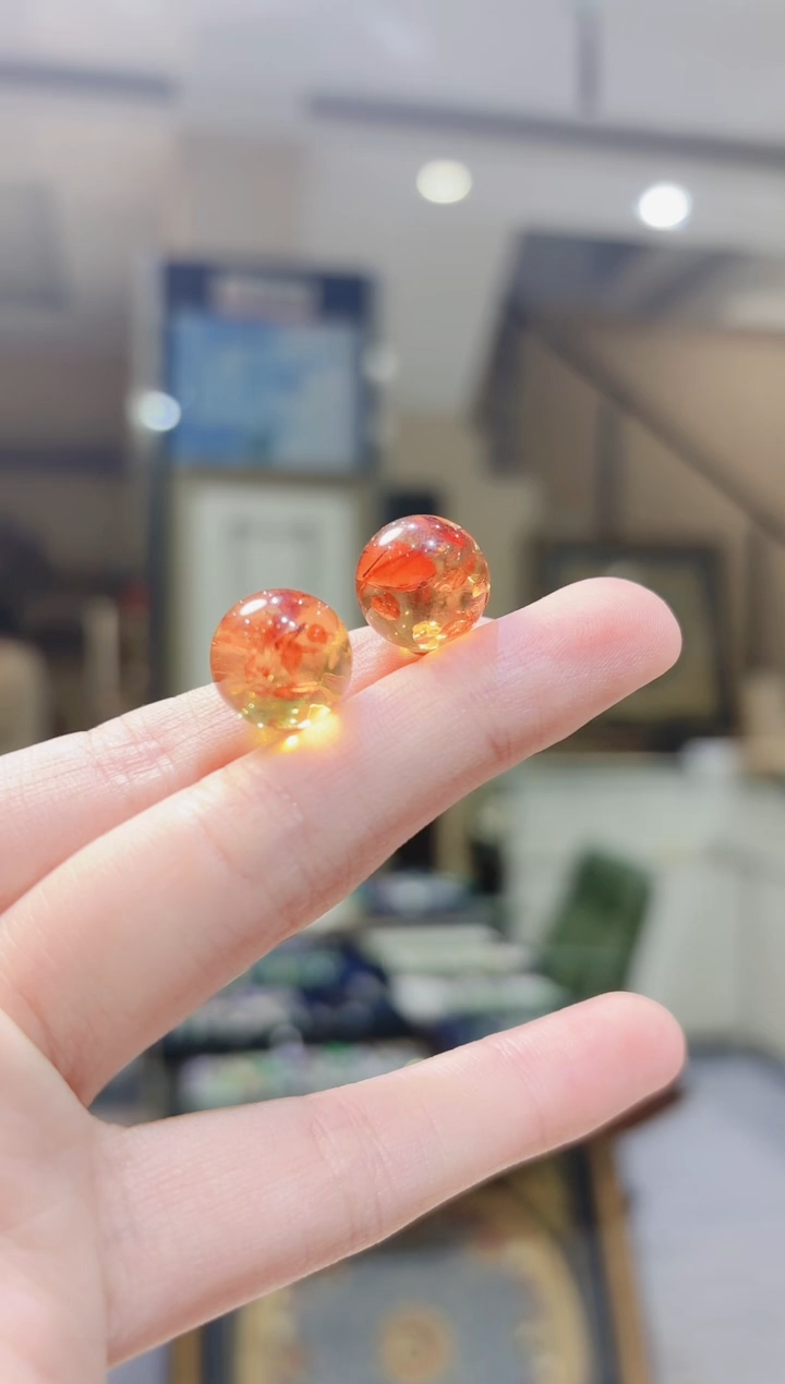 【闪购商品】琥珀裸石18K金镶嵌小花珀珠耳饰13.2