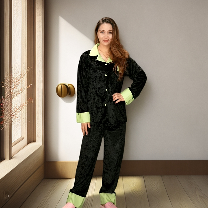 【乌市直发】新款长袖丝绒女睡衣家居服套装