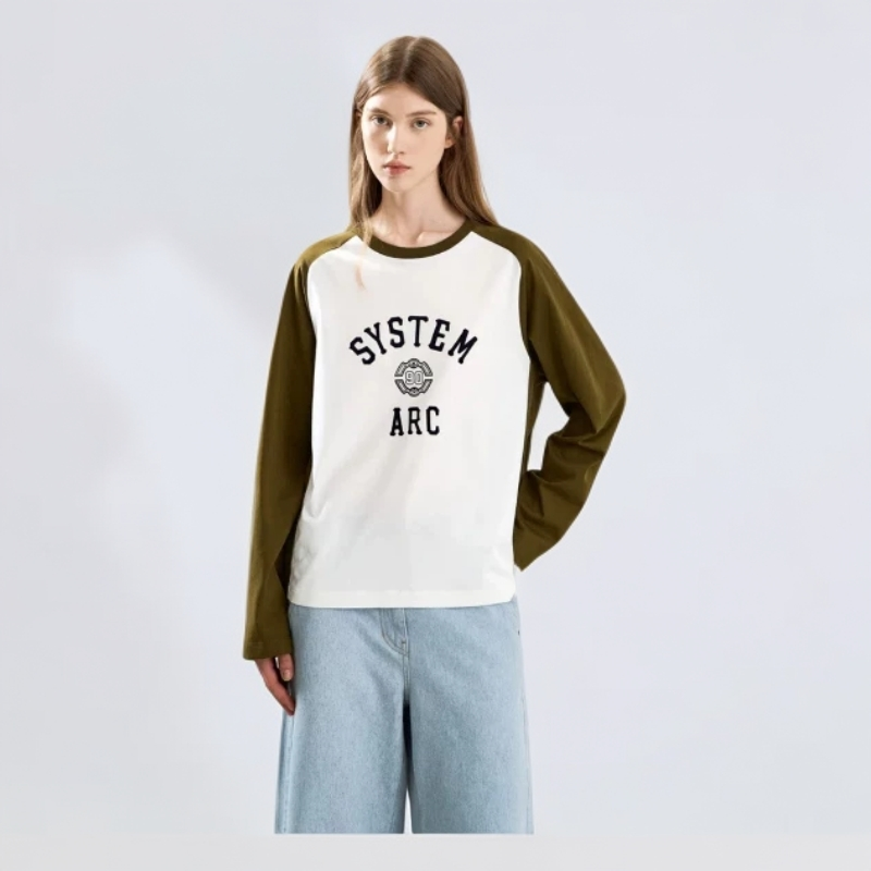 99价格女士冬季宽松T恤长袖针织印花吸汗