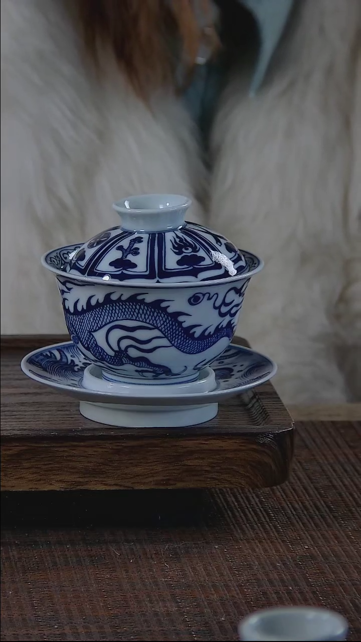 【闪购商品】折葵非器手工手绘八宝龙三才盖碗