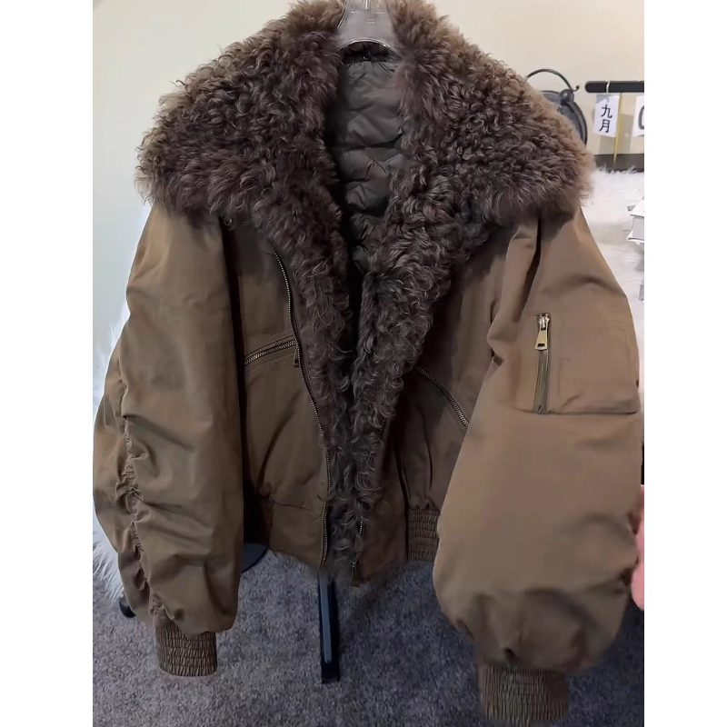 美式大毛领工装棉服女装短款2025冬季新款宽松加厚派克服棉衣外套