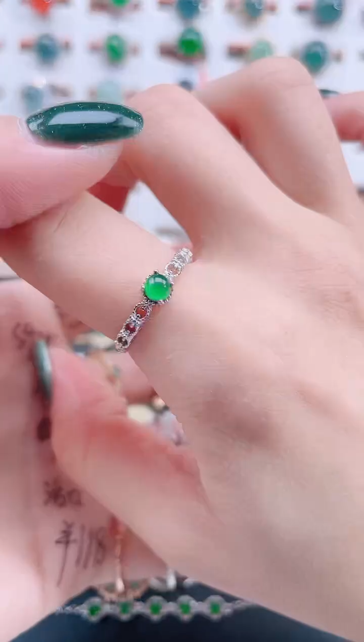银S925镶嵌戒指翡翠天然翡翠