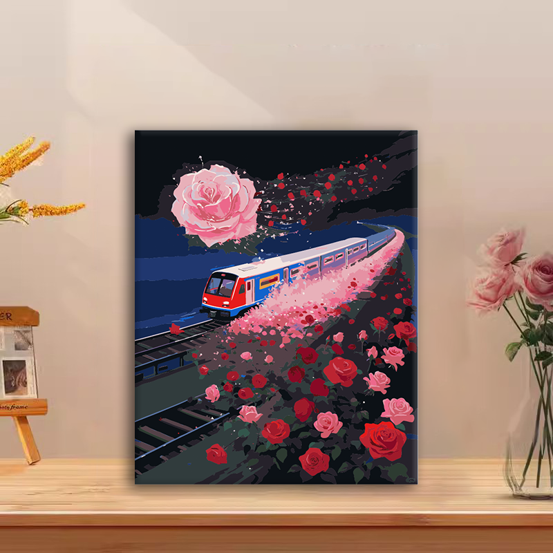 (穿越花海）diy数字油画红线条手工填涂色解压治愈送礼丙烯装饰画