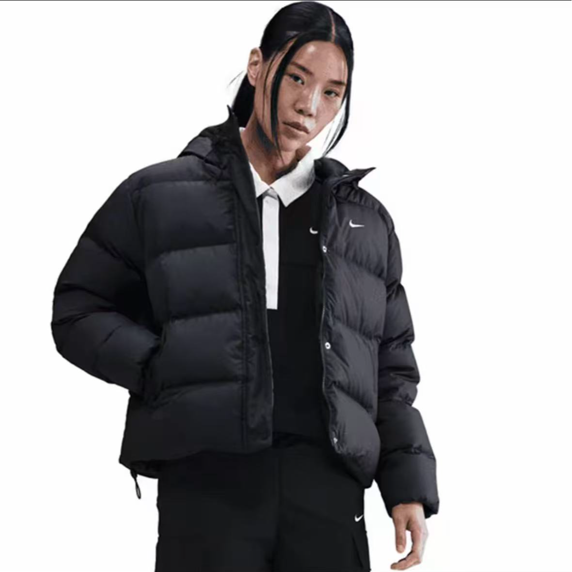 NIKE 耐克女款黑色连帽保暖时尚运动休闲羽绒服 IH0728-010