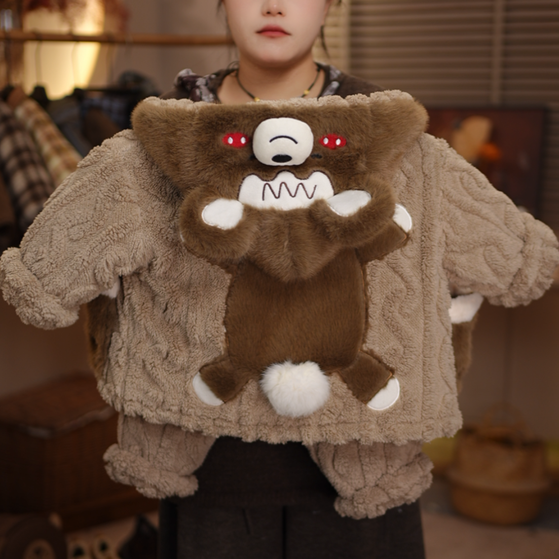 2026款儿童小熊加绒夹棉家居服 柔软保暖童趣居家服套装25Y503