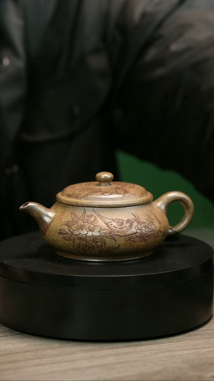 茶壶紫砂战*H1917李琴柴烧刻绘明炉