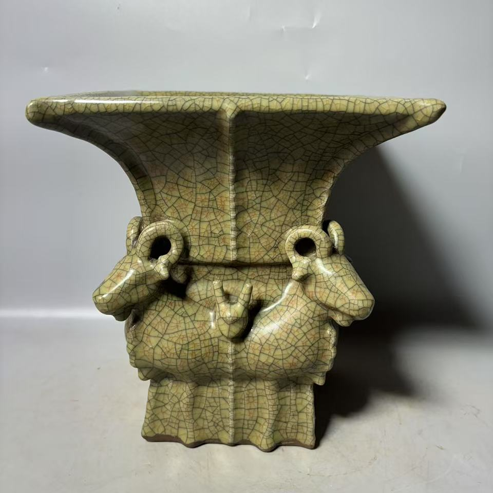 哥窑口手工制作摆件复古创意陶瓷纯手工老物件茶道青瓷粗陶