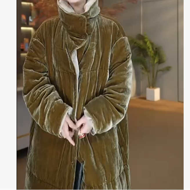 【真丝丝绒】经典时尚长款两面双穿真丝鹅绒服A5315长约1m