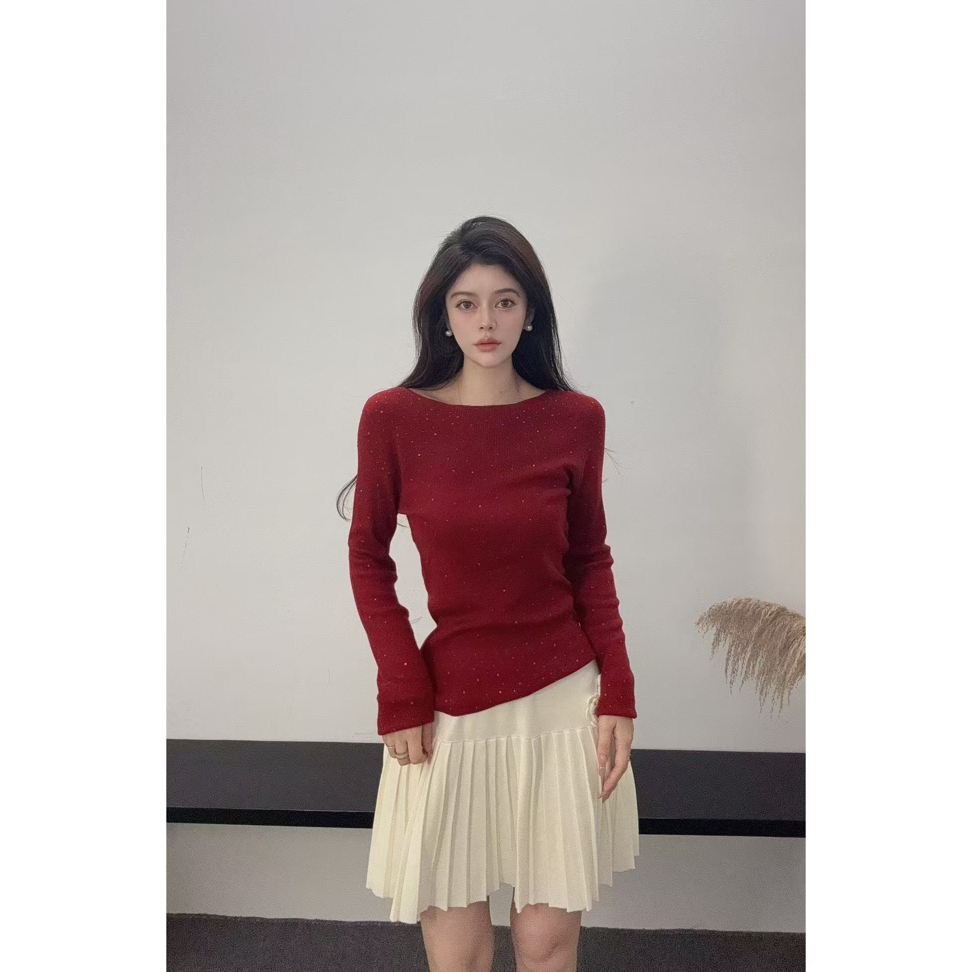 木子静-「满天星」韩系百搭极简星星闪闪显瘦针织衫-726