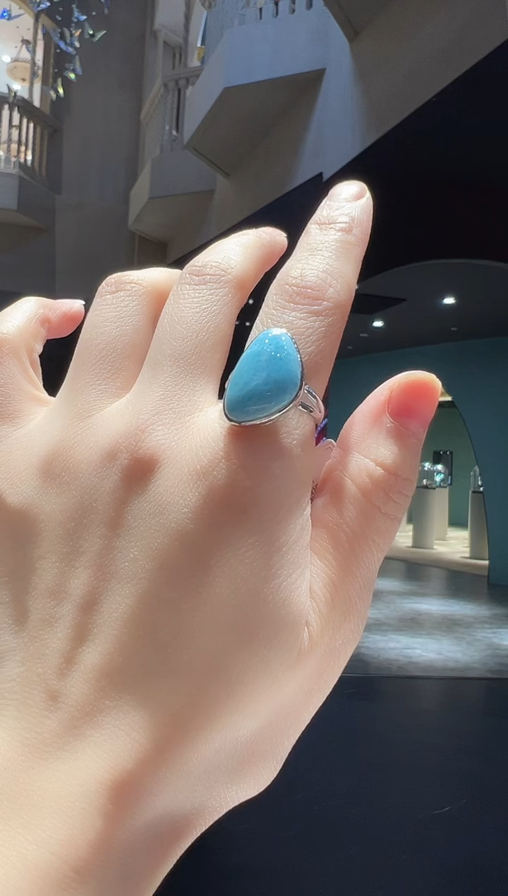 【闪购商品】针钠钙石（海纹石）戒指银S925镶嵌26】有纹裂