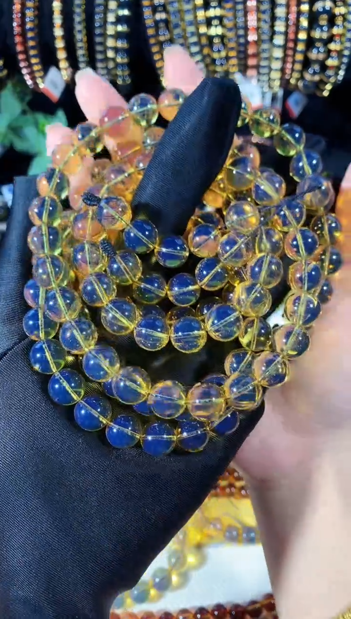 未镶嵌琥珀珠宝奇石10mm高蓝品质蓝珀108串