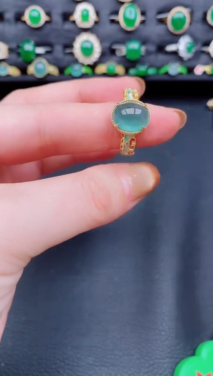 【闪购商品】翡翠戒指银S925镶嵌天然A货翡翠74