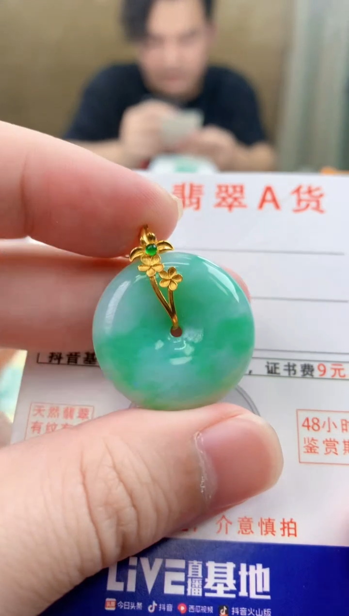 颈饰18K金镶嵌翡翠天然A货翡翠挂件